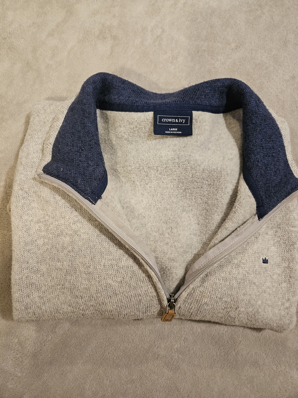 Crown & Ivy Men’s Heather Oatmeal Quarter-Zip Pullover